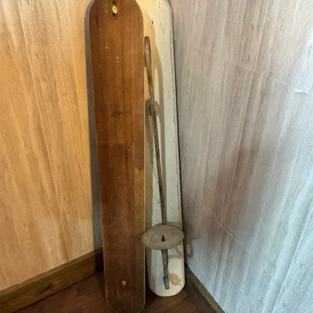 Rustic Pair of Vintage Iron Wall Candle Sconces in Distressed Cream